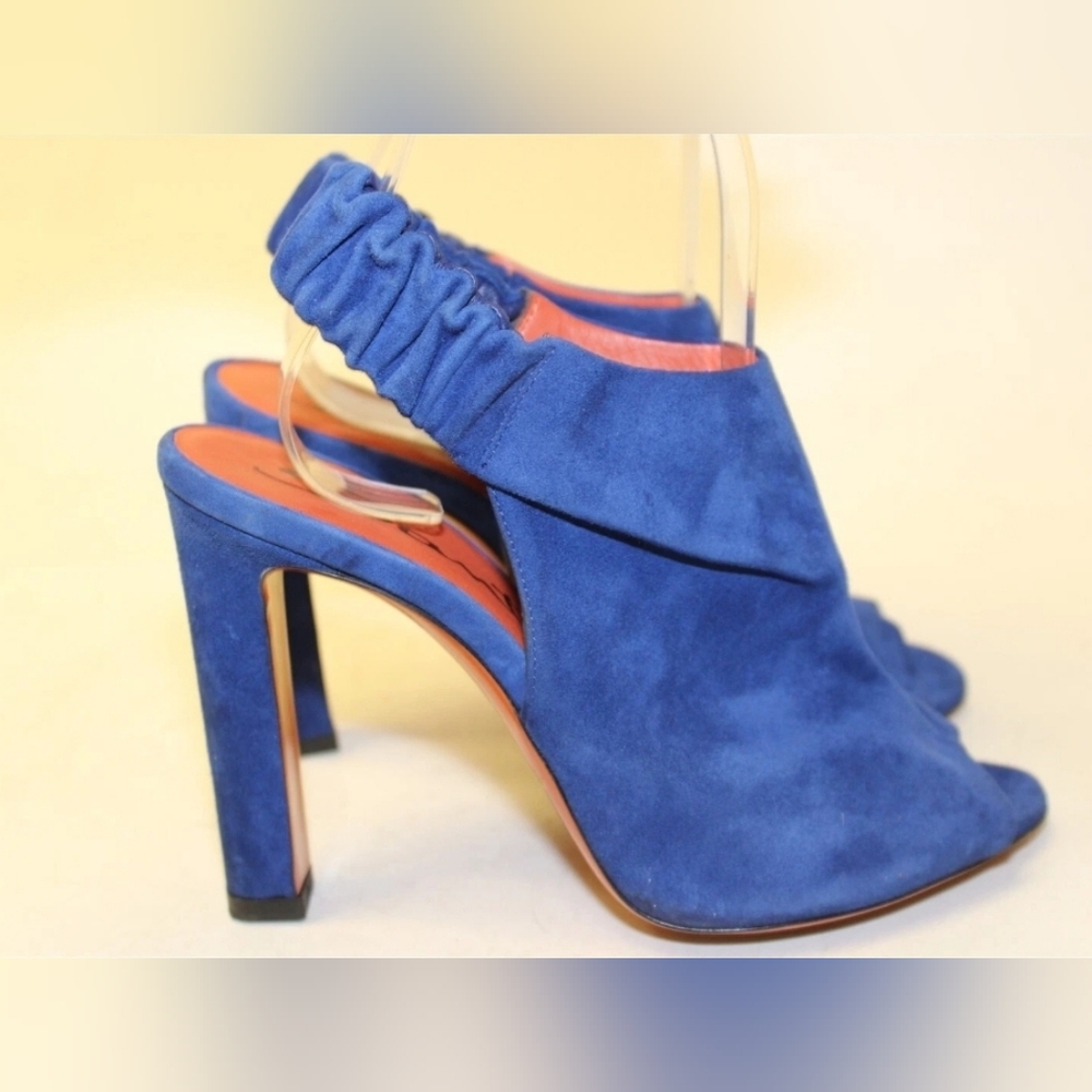 Santoni Italy Made Luxury Blue Suede Slingback Peep Toe Heels SANDALS Shoes 37 7 - Picture 6 of 16